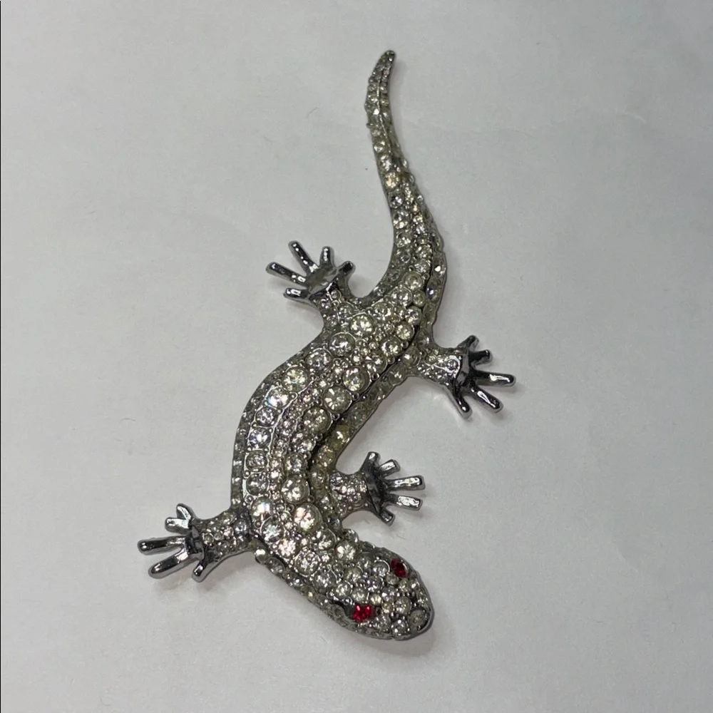 Kirks Folly Silver Tone Rhinestone Reptile Brooch